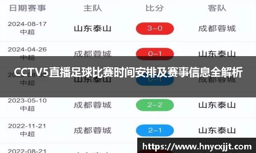 CCTV5直播足球比赛时间安排及赛事信息全解析